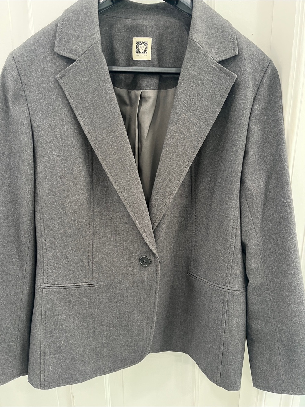 Anne Klein Gray Single-Button Tailored Blazer